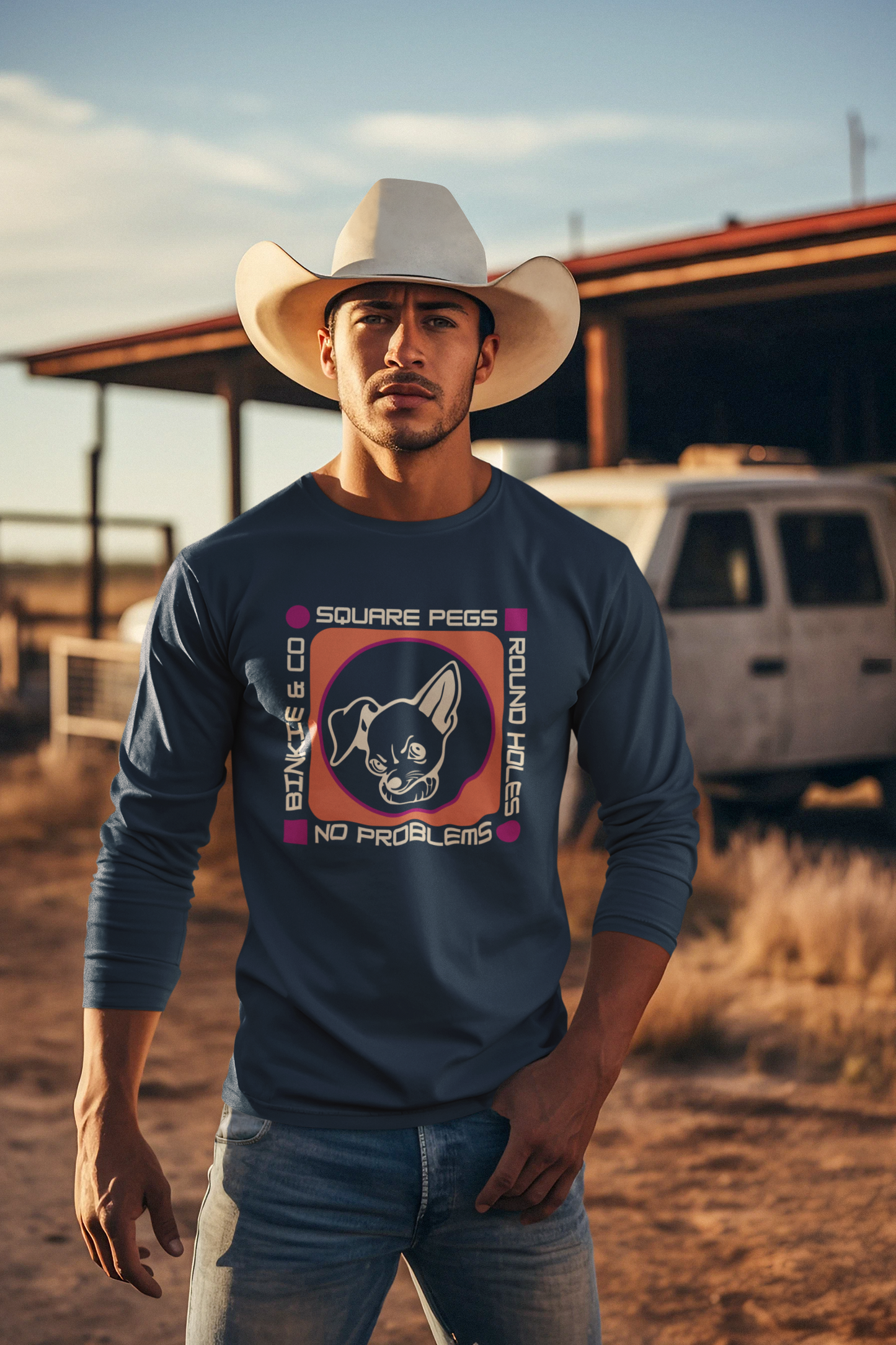 Men's Long Sleeve Square Pegs Round Holes (Front Print)